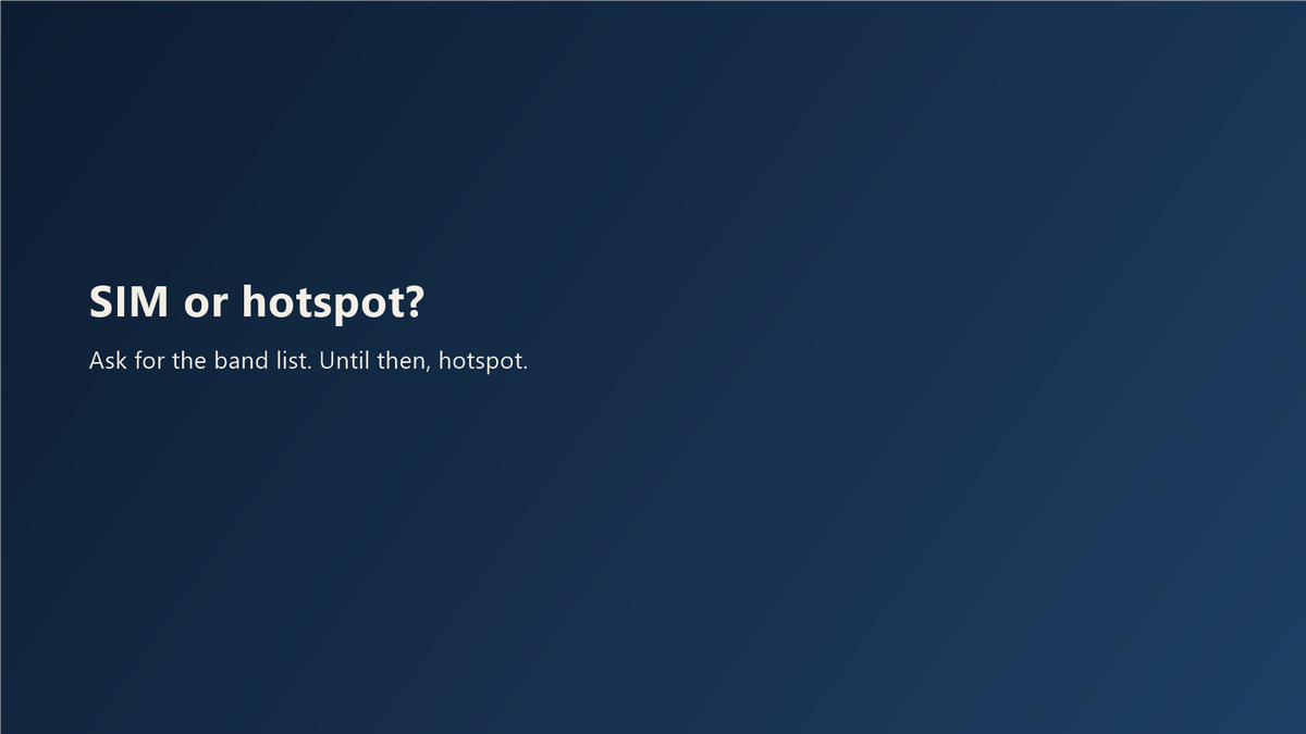 Navy title card: SIM or hotspot? Ask for the band list. Until then, hotspot.