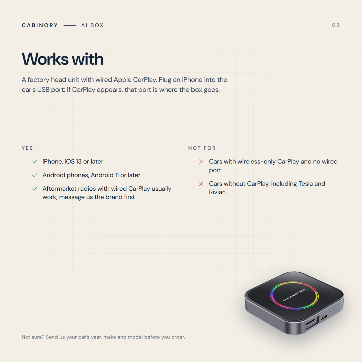 Cabinory AI Box, works with: requirements and limits
