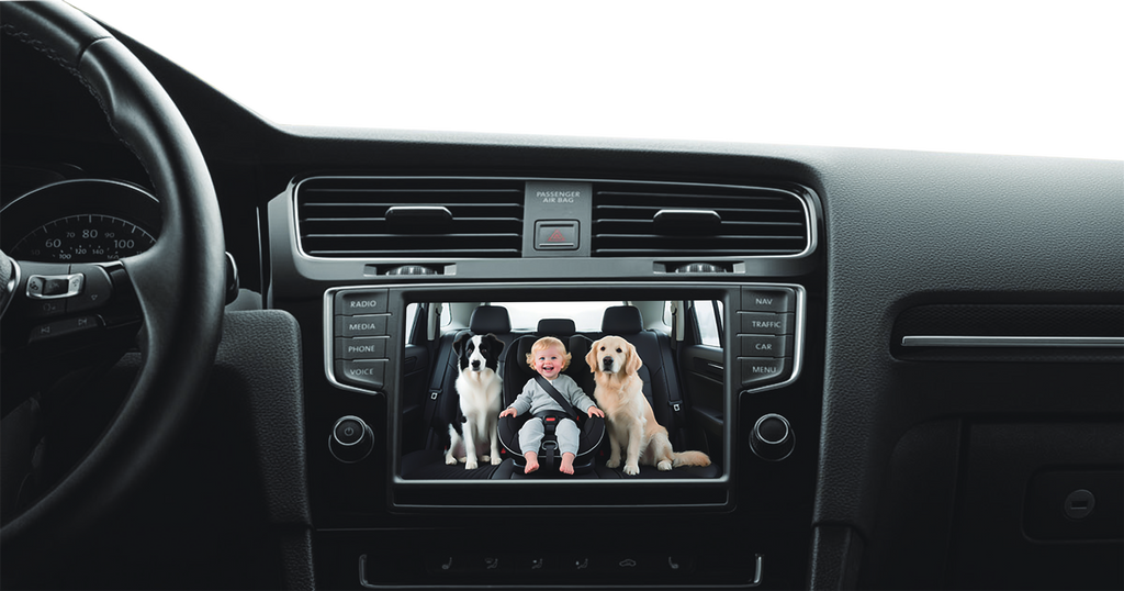 Back seat view shown on the car screen