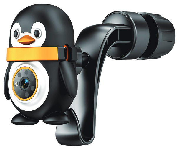 Cabinory Back-Seat Cam, penguin housing on headrest clip