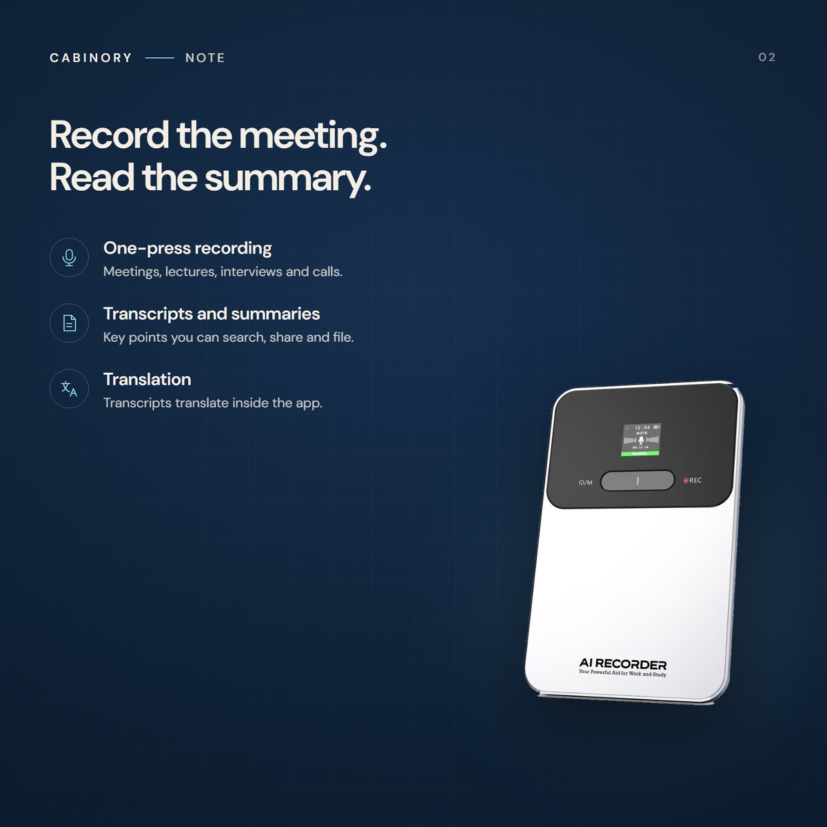Cabinory Note, what it does, three points