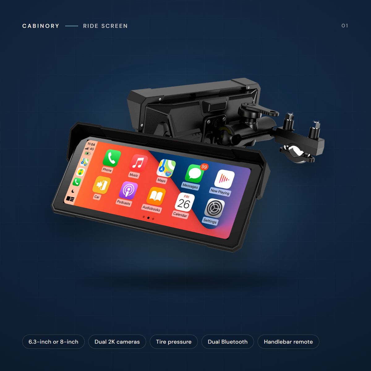 Cabinory Ride Screen, on a navy studio background